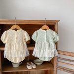 【66-90】ロンパース ベビー フラワー刺繡 ワンピース風 - 画像 (6)