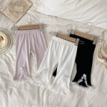 【73-100】パンツ ベビー レース フリル スリット 九分丈
