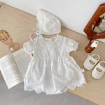 【66-90】ロンパース ベビー レース 刺繍 プリンセス 帽子付き - 画像 (7)