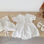 【66-90】ロンパース ベビー レース 刺繍 プリンセス 帽子付き - 画像 (9)