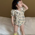 【66-90】ロンパース ベビー 小花柄 折り襟 レトロ - 画像 (3)
