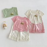 【73-120】半袖Tシャツ ベビー 透かし編み フラワー - 画像 (3)