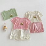 【73-120】半袖Tシャツ ベビー 透かし編み フラワー - 画像 (4)