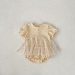 【66-90】ロンパース ベビー フラワー刺繡 ワンピース風 - 画像 (4)