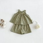 【73-120】セットアップ ベビー 小花柄 総柄グリーン