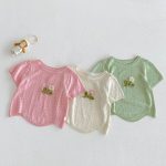 【73-120】半袖Tシャツ ベビー 透かし編み フラワー