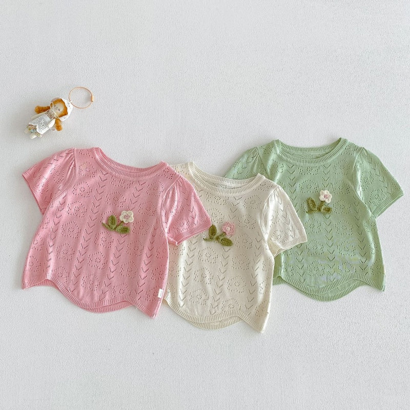 09_832abeb4-d43e-45d3-9ab6-3681ace51f04.jpg 【73-120】半袖Tシャツ ベビー 透かし編み フラワー - 画像 (1)