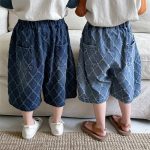 【80-140】パンツ 菱形 キルティング デニム ハーフパンツ - 画像 (6)