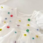 【66-90】ロンパースワンピース ベビー カラフル 花柄 刺繍 - 画像 (8)