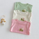 【73-120】半袖Tシャツ ベビー 透かし編み フラワー - 画像 (5)