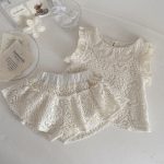 【73-100】セットアップ ベビー レース 透かし編み - 画像 (2)