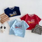【73-120】半袖Tシャツorショートパンツ ベビー Vネックロゴ ボーダー - 画像 (5)