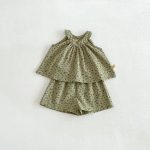 【73-120】セットアップ ベビー 小花柄 総柄グリーン - 画像 (9)