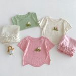 【73-120】半袖Tシャツ ベビー 透かし編み フラワー - 画像 (6)