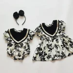 【66-120】ロンパース or ワンピース ベビー 女の子 レトロ フラワーデザイン - 画像 (3)