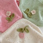 【73-120】半袖Tシャツ ベビー 透かし編み フラワー - 画像 (13)