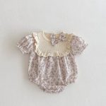 【73-100】ロンパース ベビー 蝶結び付き パープル花柄 - 画像 (5)