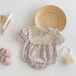 【73-100】ロンパース ベビー 蝶結び付き パープル花柄 - 画像 (8)