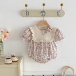 【73-100】ロンパース ベビー 蝶結び付き パープル花柄 - 画像 (7)