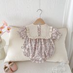 【73-100】ロンパース ベビー 蝶結び付き パープル花柄 - 画像 (4)