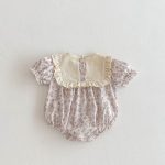 【73-100】ロンパース ベビー 蝶結び付き パープル花柄 - 画像 (6)