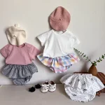 【66-90】パンツ ベビー チェック リボン 韓国風 かぼちゃんパンツ - 画像 (5)