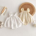 【66-90】ロンパース ベビー 蝶結び 刺繡 可愛い