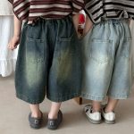 【80-140】デニムパンツ 七分丈 ヴィンテージ加工 ダメージ - 画像 (18)