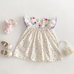【90-140】ワンピース 女の子 フリル カラードット