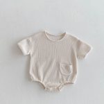 【66-90】ロンパース ワッフル ポケット付き 無地 - 画像 (5)