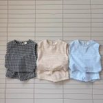 【73-120】セット 薄手 チェック柄 半袖 ノースリーブ