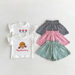 【80-130】Tシャツ or ショートパンツ ベビー 女の子 フリル袖 チェック