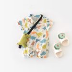 【66-90】ロンパース 恐竜総柄 可愛い ベビー服