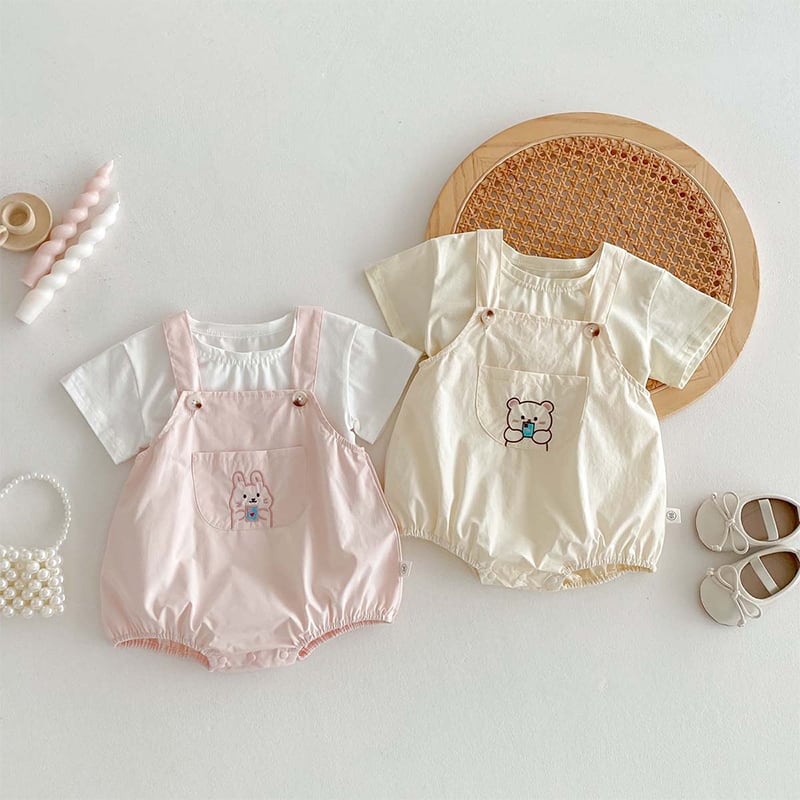 39d5e172bd90d12ee09d48b0639a9f2a.jpg 【66-90】サロペットロンパース 刺しゅう入り 動物柄 - 画像 (1)