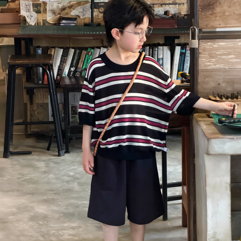 4277625999ae48 【100-170】半袖Tシャツ 男の子 ボーダー柄 軽量 通気性拔群 - 画像 (1)