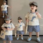 【73-110】セットアップ 男の子 ブルー恐竜 シャツ&パンツ - 画像 (6)