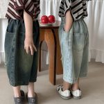 【80-140】デニムパンツ 七分丈 ヴィンテージ加工 ダメージ - 画像 (6)