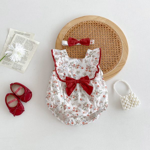 【66-90cm】ロンパース レッド 蝶結び 可愛い