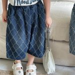 【80-140】パンツ 菱形 キルティング デニム ハーフパンツ - 画像 (5)