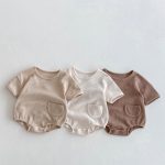 【66-90】ロンパース ワッフル ポケット付き 無地 - 画像 (3)