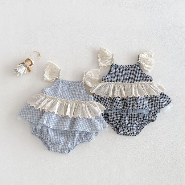 【66-90cm】ロンパース チェック フリル 可愛い ベビー服