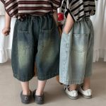 【80-140】デニムパンツ 七分丈 ヴィンテージ加工 ダメージ - 画像 (5)