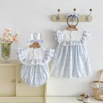 【66-140】ロンパースorワンピース ブルー ストライプ 姉妹服 - 画像 (3)