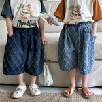 【80-140】パンツ 菱形 キルティング デニム ハーフパンツ - 画像 (3)