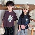 【80-140】半袖Tシャツ ねこ柄プリント ビッグシルエット - 画像 (4)