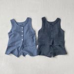 【73-100】セットアップ ベビー デニム 無地 通園・お出かけに - 画像 (2)
