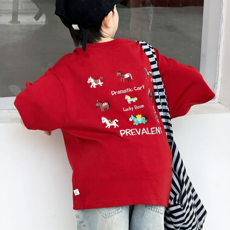 7af224424c2918 【100-170】半袖Tシャツ 男の子 刺繍 ゆったり トレンド - 画像 (1)