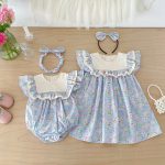【66-140】ロンパースorワンピース ブルー 花柄 姉妹服 - 画像 (10)