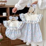 【66-140】ロンパースorワンピース ブルー 花柄 姉妹服 - 画像 (13)