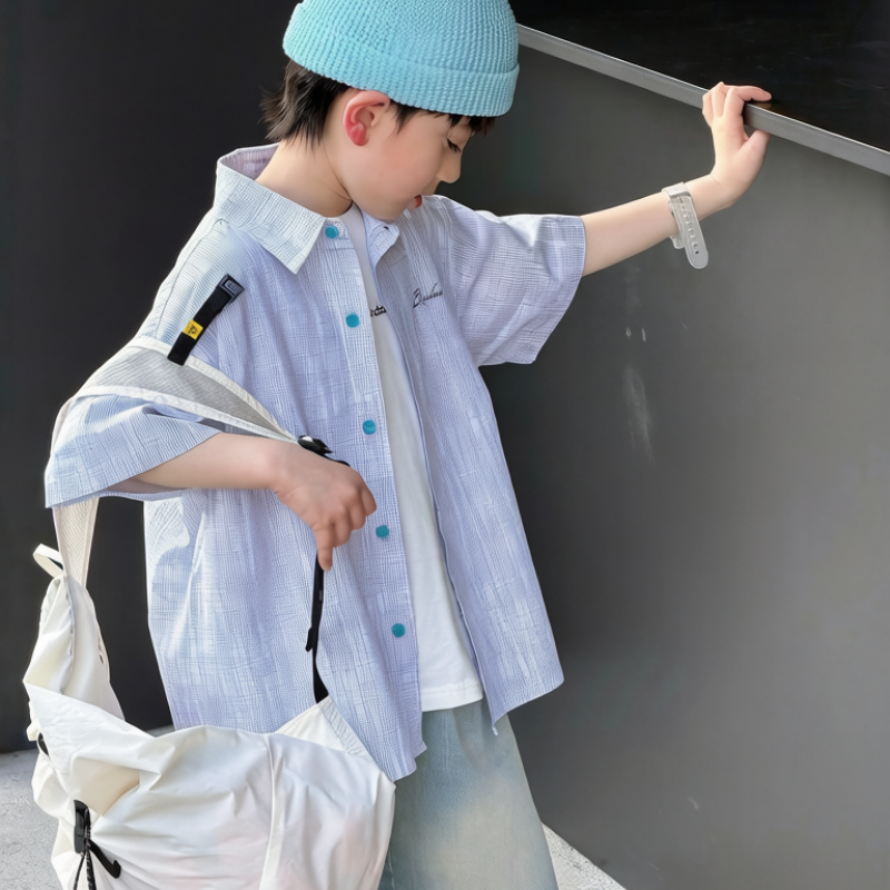 869893474eec6 【100-170】シャツ 男の子 チェック柄 薄手 ゆったり - 画像 (1)